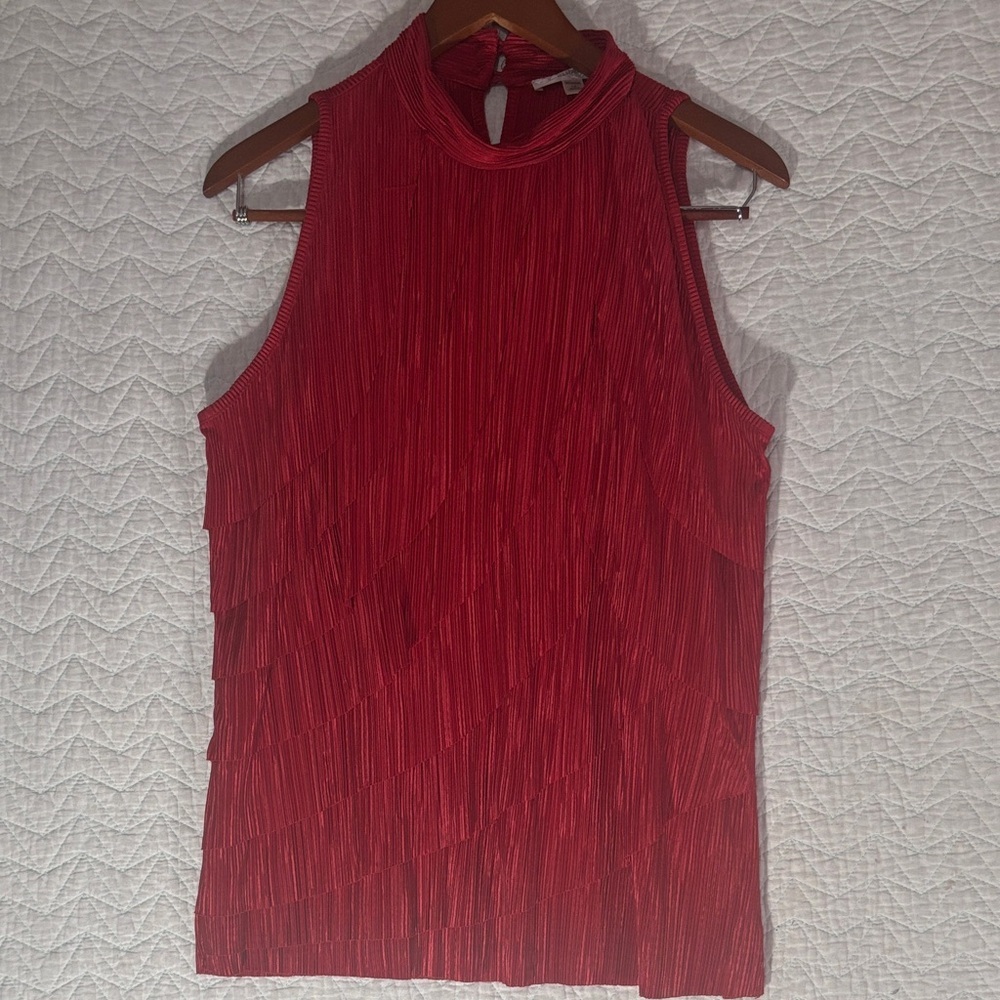 Dress Barn Red Pleated High-Neck Sleeveless Tank